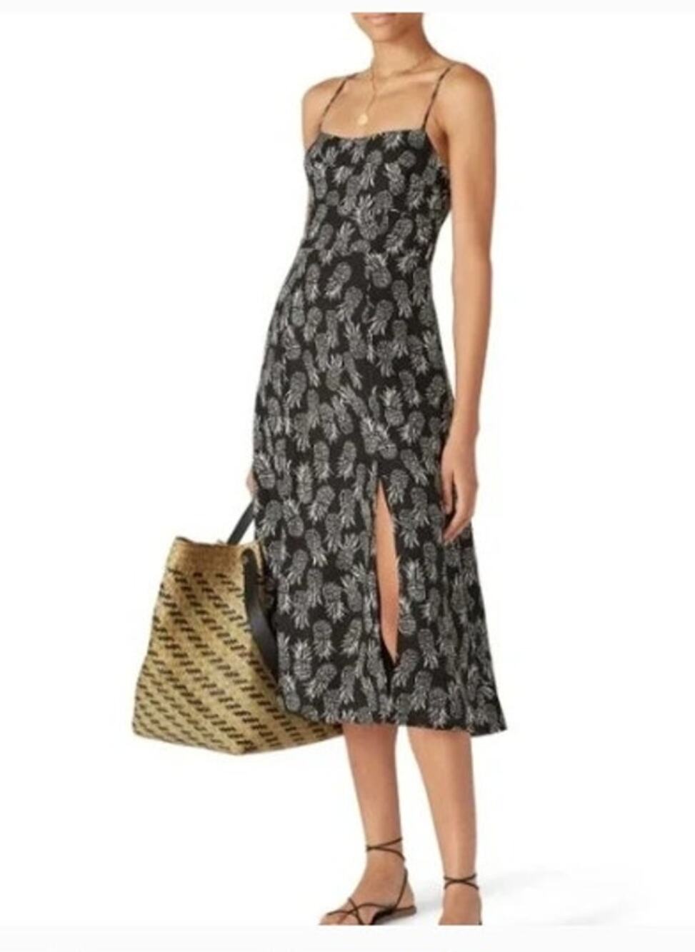 ASTR the Label Black Cream Keilani Linen Blend Pineapple Print Midi Dress Size S